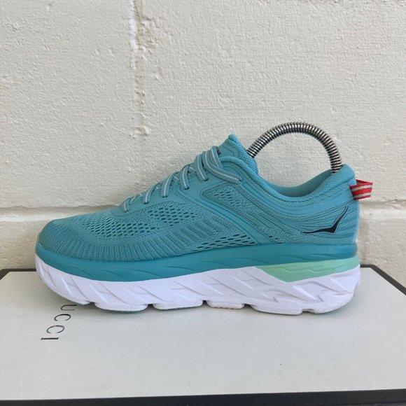 Hoka One One Bondi 7 Women Sz 6.5US Sneaker EUC Aquarelle /Eggshell Blue Lace Up - Picture 4 of 11